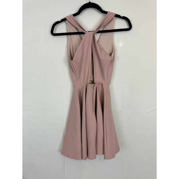 TRAC Mauve Pink Mini Skater Dress XS NWT Sleeveless Back Tie Cutout Fit & Flare - Picture 2 of 11
